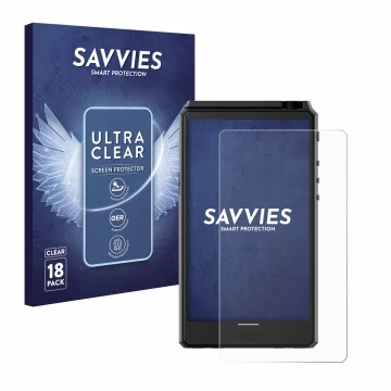 Parte frontale di una confezione del prodotto con il logo del marchio Savvies. Accanto è raffigurato il dispositivo Hiby R6 II