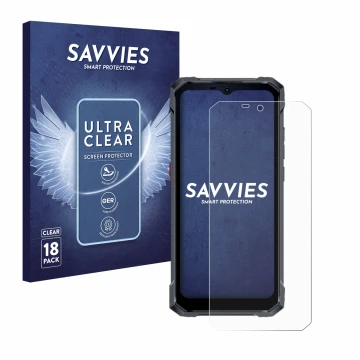 Parte frontale di una confezione del prodotto con il logo del marchio Savvies. Accanto è raffigurato il dispositivo Hotwav W11