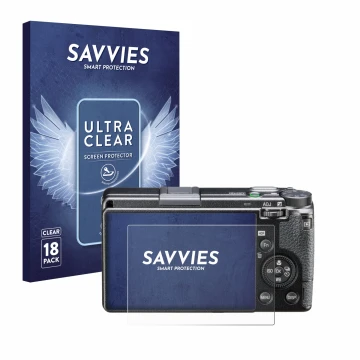 Parte frontale di una confezione del prodotto con il logo del marchio Savvies. Accanto è raffigurato il dispositivo Ricoh GR I