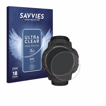 Parte frontale di una confezione del prodotto con il logo del marchio Savvies. Accanto è raffigurato il dispositivo Garmin Ins