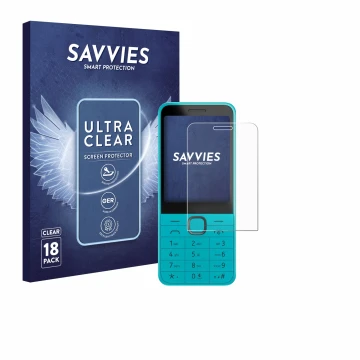 Parte frontale di una confezione del prodotto con il logo del marchio Savvies. Accanto è raffigurato il dispositivo Nokia 235 