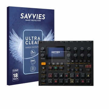 Parte frontale di una confezione del prodotto con il logo del marchio Savvies. Accanto è raffigurato il dispositivo Elektron D