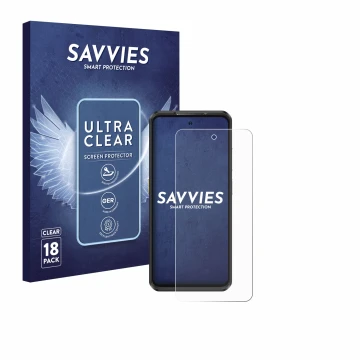 Parte frontale di una confezione del prodotto con il logo del marchio Savvies. Accanto è raffigurato il dispositivo Ulefone Ar
