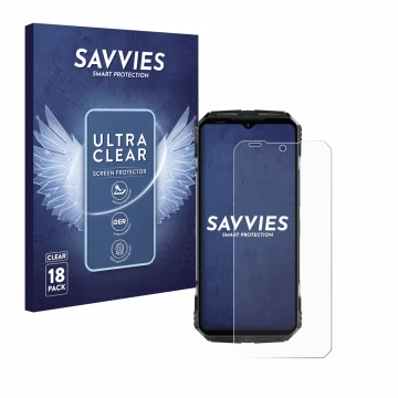 Parte frontale di una confezione del prodotto con il logo del marchio Savvies. Accanto è raffigurato il dispositivo Doogee S11