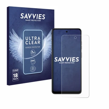Parte frontale di una confezione del prodotto con il logo del marchio Savvies. Accanto è raffigurato il dispositivo Motorola M
