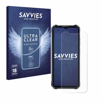 Parte frontale di una confezione del prodotto con il logo del marchio Savvies. Accanto è raffigurato il dispositivo Oukitel WP