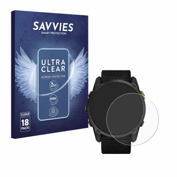 Parte frontale di una confezione del prodotto con il logo del marchio Savvies. Accanto è raffigurato il dispositivo Garmin End