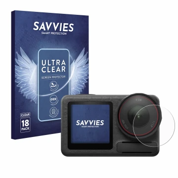Parte frontale di una confezione del prodotto con il logo del marchio Savvies. Accanto è raffigurato il dispositivo DJI Osmo A