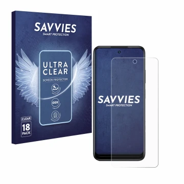 Parte frontale di una confezione del prodotto con il logo del marchio Savvies. Accanto è raffigurato il dispositivo Infinix Ho