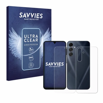 Parte frontale di una confezione del prodotto con il logo del marchio Savvies. Accanto è raffigurato il dispositivo Samsung Ga