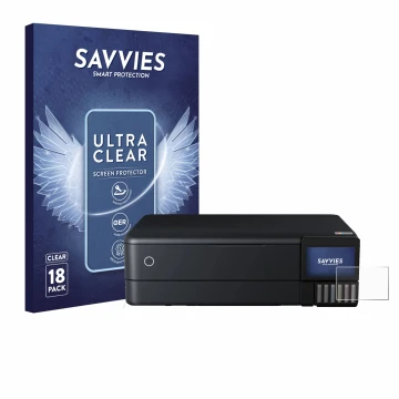 Parte frontale di una confezione del prodotto con il logo del marchio Savvies. Accanto è raffigurato il dispositivo Epson EcoT