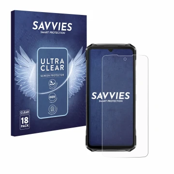 Parte frontale di una confezione del prodotto con il logo del marchio Savvies. Accanto è raffigurato il dispositivo Doogee S11
