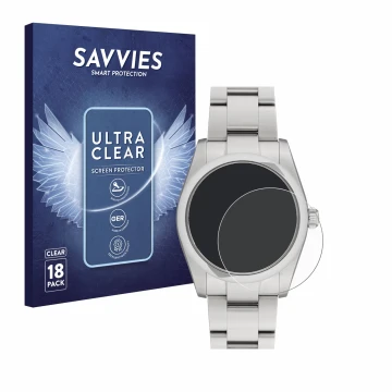 Parte frontale di una confezione del prodotto con il logo del marchio Savvies. Accanto è raffigurato il dispositivo Rolex Oyst