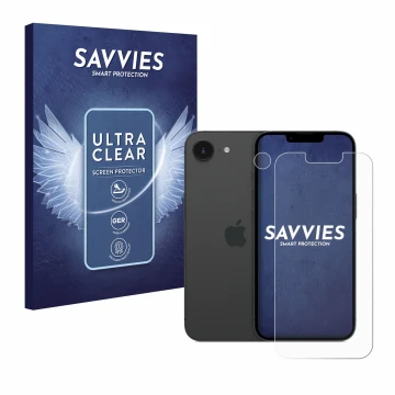 Parte frontale di una confezione del prodotto con il logo del marchio Savvies. Accanto è raffigurato il dispositivo Apple iPho