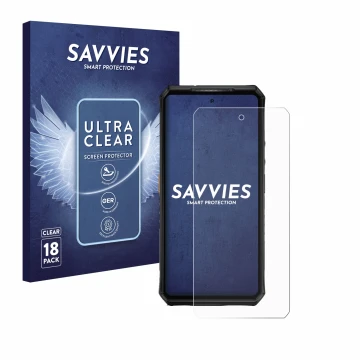 Parte frontale di una confezione del prodotto con il logo del marchio Savvies. Accanto è raffigurato il dispositivo Ulefone Ar