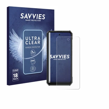 Parte frontale di una confezione del prodotto con il logo del marchio Savvies. Accanto è raffigurato il dispositivo Ulefone Ar