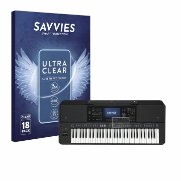 Parte frontale di una confezione del prodotto con il logo del marchio Savvies. Accanto è raffigurato il dispositivo Yamaha PSR