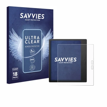 Parte frontale di una confezione del prodotto con il logo del marchio Savvies. Accanto è raffigurato il dispositivo Boox Go 7 