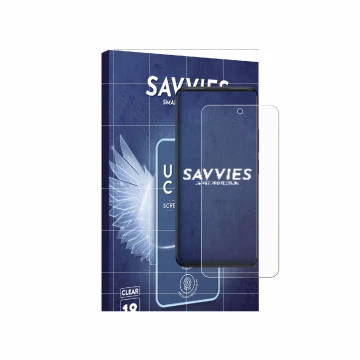 Parte frontale di una confezione del prodotto con il logo del marchio Savvies. Accanto è raffigurato il dispositivo TCL 60 5G 