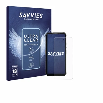 Parte frontale di una confezione del prodotto con il logo del marchio Savvies. Accanto è raffigurato il dispositivo Ulefone Ar