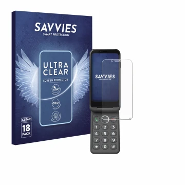 Parte frontale di una confezione del prodotto con il logo del marchio Savvies. Accanto è raffigurato il dispositivo Doro Auror