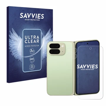 Parte frontale di una confezione del prodotto con il logo del marchio Savvies. Accanto è raffigurato il dispositivo Google Pix