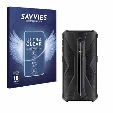 Parte frontale di una confezione del prodotto con il logo del marchio Savvies. Accanto è raffigurato il dispositivo Ulefone Ar