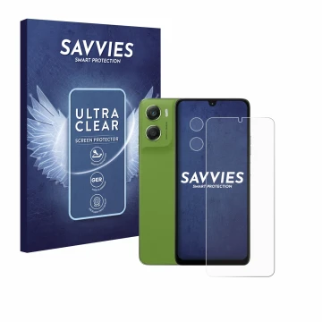 Parte frontale di una confezione del prodotto con il logo del marchio Savvies. Accanto è raffigurato il dispositivo Motorola M