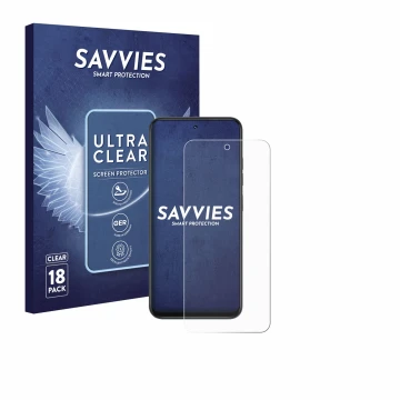 Parte frontale di una confezione del prodotto con il logo del marchio Savvies. Accanto è raffigurato il dispositivo Infinix Sm
