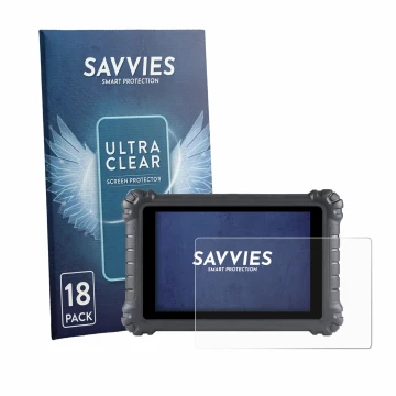 Parte frontale di una confezione del prodotto con il logo del marchio Savvies. Accanto è raffigurato il dispositivo Autel Maxi