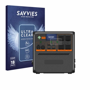 Parte frontale di una confezione del prodotto con il logo del marchio Savvies. Accanto è raffigurato il dispositivo Bluetti AC