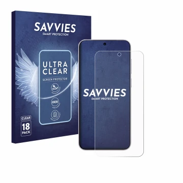 Parte frontale di una confezione del prodotto con il logo del marchio Savvies. Accanto è raffigurato il dispositivo Vivo X300 