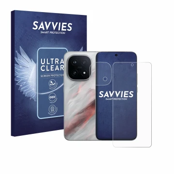 Parte frontale di una confezione del prodotto con il logo del marchio Savvies. Accanto è raffigurato il dispositivo Vivo iQOO 