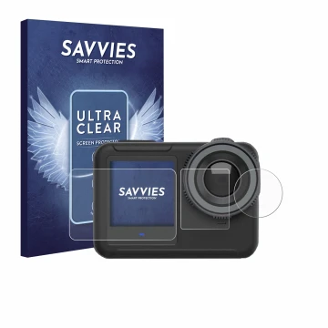 Parte frontale di una confezione del prodotto con il logo del marchio Savvies. Accanto è raffigurato il dispositivo SVBONY SVG