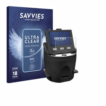 Parte frontale di una confezione del prodotto con il logo del marchio Savvies. Accanto è raffigurato il dispositivo Kodak SCAN