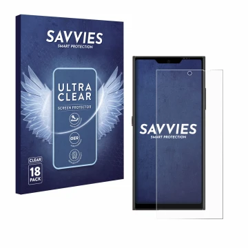 Parte frontale di una confezione del prodotto con il logo del marchio Savvies. Accanto è raffigurato il dispositivo Jolla Phon