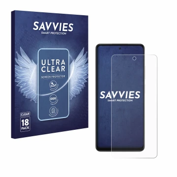 Parte frontale di una confezione del prodotto con il logo del marchio Savvies. Accanto è raffigurato il dispositivo Oppo A5x c
