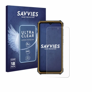 Parte frontale di una confezione del prodotto con il logo del marchio Savvies. Accanto è raffigurato il dispositivo Ulefone Ru