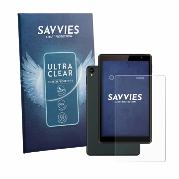 Parte frontale di una confezione del prodotto con il logo del marchio Savvies. Accanto è raffigurato il dispositivo Logicom Ta