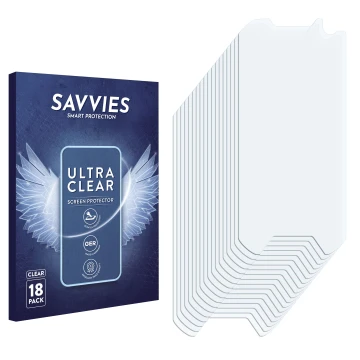 Parte frontale di una confezione del prodotto con il logo del marchio Savvies. Accanto si trova la protezione per lo schermo c