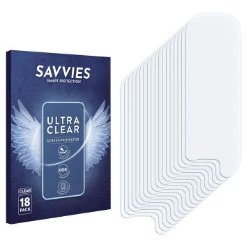 Parte frontale di una confezione del prodotto con il logo del marchio Savvies. Accanto si trova la protezione per lo schermo c