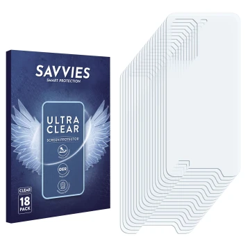 Parte frontale di una confezione del prodotto con il logo del marchio Savvies. Accanto si trova la protezione per lo schermo c