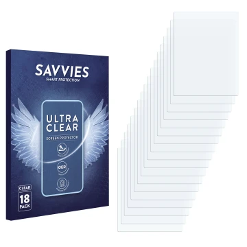 Parte frontale di una confezione del prodotto con il logo del marchio Savvies. Accanto si trova la protezione per lo schermo c