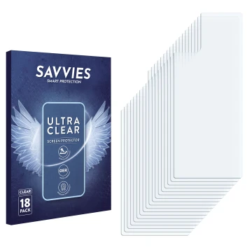 Parte frontale di una confezione del prodotto con il logo del marchio Savvies. Accanto si trova la protezione per lo schermo c