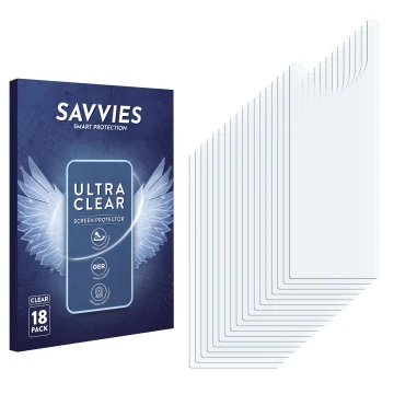 Parte frontale di una confezione del prodotto con il logo del marchio Savvies. Accanto si trova la protezione per lo schermo c