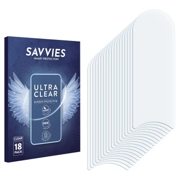 Parte frontale di una confezione del prodotto con il logo del marchio Savvies. Accanto si trova la protezione per lo schermo c