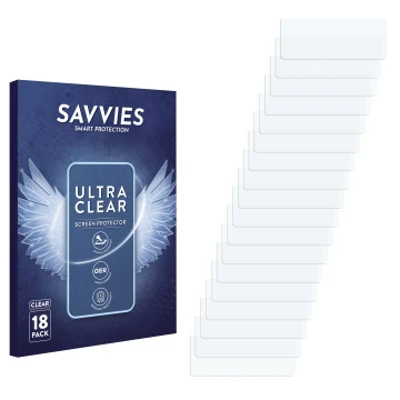 Parte frontale di una confezione del prodotto con il logo del marchio Savvies. Accanto si trova la protezione per lo schermo c