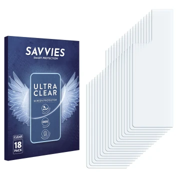 Parte frontale di una confezione del prodotto con il logo del marchio Savvies. Accanto si trova la protezione per lo schermo c