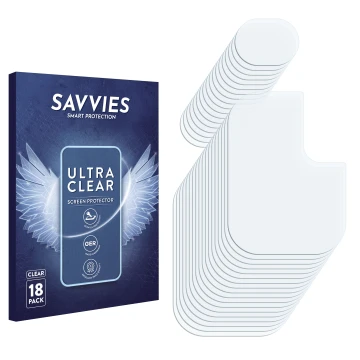 Parte frontale di una confezione del prodotto con il logo del marchio Savvies. Accanto si trova la protezione per lo schermo c