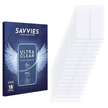 Parte frontale di una confezione del prodotto con il logo del marchio Savvies. Accanto si trova la protezione per lo schermo c